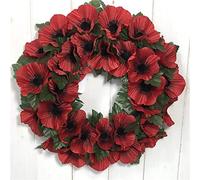 Artificial Poppy Wreath - Red Poppies with Leaves