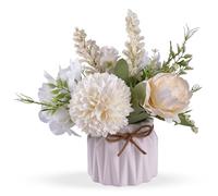 Artificial Potted Flowers, Small Ceramic Vase Fake Flower Plants Desktop Decoration Indoor for Home and Office, Faux Flowers Hydrangea Decora for Table,Bookshelf,Bedroom,Living Room,Party.(White)