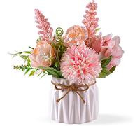 Artificial Potted Flowers, Small Ceramic Vase Fake Flower Plants Desktop Decoration Indoor for Home and Office, Faux Flowers Hydrangea Decora for Table,Bookshelf,Bedroom,Living Room,Party.(Pink)