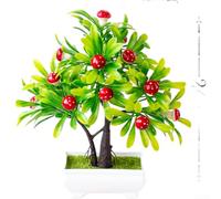Artificial Potted Fruit Plant Silk Bonsai with Lifelike Strawberry Orange and Pepper, Faux Greenery Tabletop Decoration for Home Office Desk Bathroom or Event Display in Plastic Pot(L)