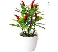 Artificial Potted Fruit Plant Silk Bonsai with Lifelike Strawberry Orange and Pepper, Faux Greenery Tabletop Decoration for Home Office Desk Bathroom or Event Display in Plastic Pot(C)