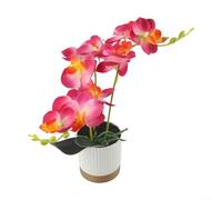 Artificial Potted Orchid Faux Phalaenopsis Silk Flowers,Orchid Plant Pot Arrangements with Gold Bottom Basin(Rose Red)