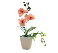 Artificial Potted Phalaenopsis Orchid Plant, 26cm Faux Floral Decoration with Plastic Pot, Realistic Bloom for Home Office Wedding Party Garden Display(orange)