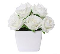 Artificial Potted Plant, Fake Flower Green Plant Small Pots, Rose Lavender Office Desktop Ornament Decoration(P)