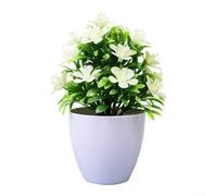 Artificial Potted Plant, Faux Flowers Rose Plastic Bonsai Five-Leaf Plum for Indoor Home Desktop Elegant Décor(white)
