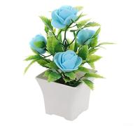 Artificial Potted Plants, 7 Colors Foam Flowers in Pot, Realistic Fake Roses for Home Decor, Office Tabletop Shelf Display, Soft PVC Faux Greenery, 15cm(Blue)