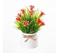 Artificial Potted Plants, Fake Lavender & Green Plant in Decorative Pot with Rustic Bow, Plastic Faux Flowers for Home, Office, Kitchen Shelf Decor, 19x16cm(H)