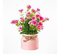 Artificial Potted Plants, Fake Lavender & Green Plant in Decorative Pot with Rustic Bow, Plastic Faux Flowers for Home, Office, Kitchen Shelf Decor, 19x16cm(C)