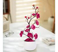 Artificial Potted Plants Plastic Bonsai Home Decor,Rose red | 1pcs Artificial Potted Plants Simulated Plum Blossom Plastic Bonsai Home Decor Office Decor Garden Decoration,28 * 11cm