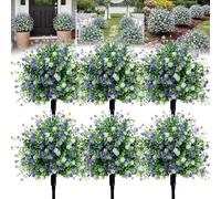 Artificial Potted Trees with Ground Stakes - UV Resistant Camellia Topiary, Camellia Shrubs Faux, Artificial Plants & Flowers Decoration Realistic Fake Bushes for Home Garden Yard Home Decor(6 Pcs)