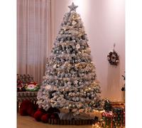 Artificial Pre-Decorated Christmas Tree Realistic Flocked Christmas Tree Holiday Decorations Foldable For Schools, Shopping Malls, Bedrooms, Offices, Indoors(Style 3,2.1m/7ft)