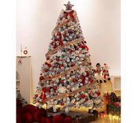 Artificial Pre-Decorated Christmas Tree Realistic Flocked Christmas Tree Holiday Decorations Foldable For Schools, Shopping Malls, Bedrooms, Offices, Indoors(Style 1,2.1m/7ft)