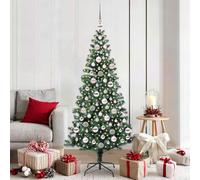 Artificial Pre-lit Christmas Tree, 180 cm Green PVC & Metal, with 300 Warm White LED Lights, 8 Modes, USB Powered, for Indoor & Sheltered Outdoor Decor, Includes Ornaments