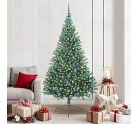 Artificial Pre-lit Christmas Tree, Green, 210 cm PVC, Warm White LED Lights, Durable Indoor Outdoor Holiday Decoration, USB Powered, Cone Shape