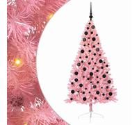 vidaXL Artificial Pre-lit Christmas Tree with Black Balls Green 240 cm PVC, Green