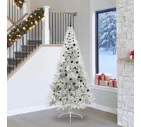 Artificial Pre-lit Christmas Tree, Silver, 240 cm PET, with 300 Warm White LED Lights, Durable for Indoor & Sheltered Outdoor Holiday Decor, Easy USB Power, Elegant Cone Shape