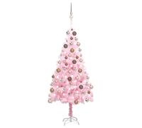 Artificial Pre-Lit Christmas Tree with Rose Gold Bauble Set - Pink 120 cm (4 ft)