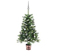 Artificial Pre-lit Mini Christmas Tree with Basket & Baubles - Green 65 cm