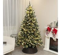 Artificial LED Christmas Tree with Metal Base, Hinged Branches HOMCOM Green 7ft