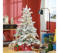 HOMCOM 6ft Bushy Snow-Flocked Artificial Christmas Tree with LED Lights - Green and White, Green