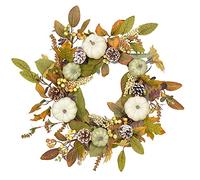 Artificial Pumpkin Wreath Front Door Wreaths, 20 Inch Summer Pumpkin Wreaths, Artificial Pumpkin Berry and Maple Leaf Wreath Hanging Pendant for Holiday Wedding Party Decor