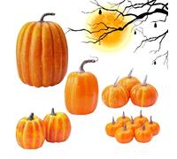 Artificial Pumpkins - Halloween Foam Squash Set, Autumn Harvest Gourd Collection | Seasonal Ornament For Table Porch, Festive Display Accent For Indoor Thanksgiving Outdoor Holiday Scene
