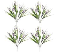 Artificial Purple Bluebell Bush with Green Foliage, 4-Pack, Decorative Spring Floral Stems