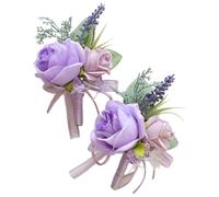 Artificial Purple Corsage & Boutonniere 2-Piece Set - Wedding, Thanksgiving, Prom Accessories for Bride, Groom, Bridesmaids, Groomsmen