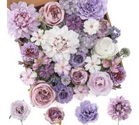 Artificial Purple Flowers Mix with Stems, Silk Dahlia Rose Peony Bouquet for DIY Wedding Home Decor Centerpieces Arrangements
