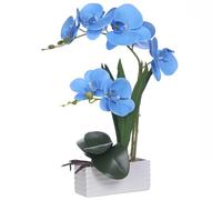 Artificial Real Touch Orchid Flowers with White Ceramic Vase, Blue