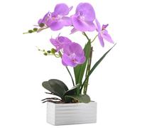 Artificial Real Touch Orchid Flowers with White Ceramic Vase, Purple