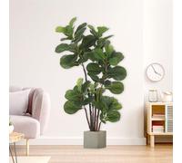Artificial Realistic Plant Fiddle Fig Tree, 120cm / 4ft Tall Large Artificial Plant with Lifelike Leaves & Real Wood Trunk, Realistic Silk Plant for Indoor Living Room Office Home Decor