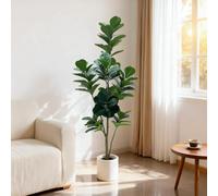 Artificial Realistic Plant Fiddle Fig Tree, 150cm Tall Large Artificial Plant with Lifelike Leaves & Real Wood Trunk, Realistic Silk Plant for Indoor Living Room Office Home Decor