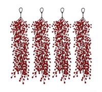Artificial Red Berry Ornaments 55cm 4 Pack Flexible Stems Hanging Loop | ABS material lifelike clustered berries for Xmas wall mantel door DIY wreath use indoor or covered outdoor