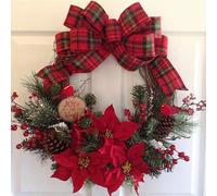 Artificial Red Winter Wreath with Hook, Christmas Wreaths for Front Door with Pine Needles, Cotton and Berries, Artificial Christmas Wreath Decorated for Windows Wall Outdoor (joy)