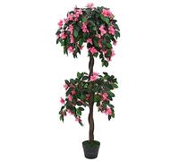 Artificial Rhododendron Plant with Wooden Trunk and Pot 155 cm Green Pink Easy Care for Living Room Office Balcony Realistic Silk Flower Weatherproof Standing Decorative Plant Indoor Outdoor