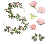 Artificial Rose Archway 200cm, Faux Flower Vine with Leaves - For Wedding Decorations, Indoor Outdoor Garden Party Backdrop, White and Pink(Pink)