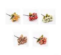 Artificial Rose Bouquet 15 Heads Small Bud Silk Flowers Realistic Looking Branches DIY Wedding Decoration Home Party Arrangement(A)