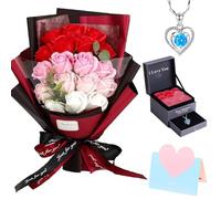 Artificial Rose Bouquet, Preserved Red Rose Flowers with Love Necklace for Her, Unique Gift for Birthday, Valentine's Day, Mother's Day, Thanksgiving, Christmas, Anniversary