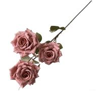 Artificial Rose Bouquet with 3 Diamond Heads Coated Silk Screen Construction for Memorial Services and Formal Gatherings (Bean Paste Color)