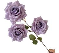 Artificial Rose Bouquet with 3 Diamond Heads Coated Silk Screen Construction for Memorial Services and Formal Gatherings (Lavender Purple)