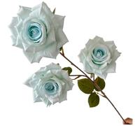 Artificial Rose Bouquet with 3 Diamond Heads Coated Silk Screen Construction for Memorial Services and Formal Gatherings (Blue)