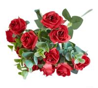Artificial Rose Flower Bouquet, 32 cm x 3.5 cm, Silk Floral Decor for Wedding Home Office, Realistic Lifelike Petals, Long-Lasting Fade-Resistant Display(Red)