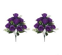 Artificial Rose Flower Bouquet for Wedding Decoration, Living Room & Home Décor - 42 cm Silk Floral Arrangement in Red, White or Purple(Deep purple)