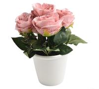 Artificial Rose Flower Small Tree In Pot - Lifelike Potted Plant With Plastic And Silk Blooms For Wedding, Party, Home, Office, Restaurant Or Garden Decoration, 18X10x8cm(Pink)