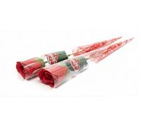 Artificial Rose Flower Twin Set - Scented Single Stem Fake Roses with Leaves for Valentine, Wedding Decoration & Home Décor (Red) (2Pc Red)