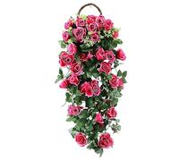 ]Artificial Rose Flowers Basket, 95CM Vine Fake Hanging Basket Plant Vine Fake Silk Trailing Flower for Garden Balcony Fence Outdoor Wedding Indoor Door Decoration (Hot Pink)