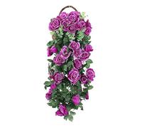 ]Artificial Rose Flowers Basket, 95CM Vine Fake Hanging Basket Plant Vine Fake Silk Trailing Flower for Garden Balcony Fence Outdoor Wedding Indoor Door Decoration (Purple)