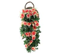]Artificial Rose Flowers Basket, 95CM Vine Fake Hanging Basket Plant Vine Fake Silk Trailing Flower for Garden Balcony Fence Outdoor Wedding Indoor Door Decoration (Watermelon Red)