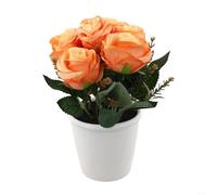 Artificial Rose Flowers Small Tree in Potted Container for Home Offices Garden Wedding Partys Decoration Artificial Flowers(Orange)